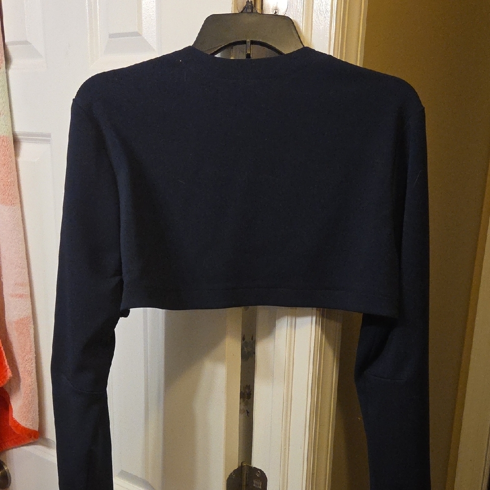 $5/$25-NWT-Navy Cropped Bolero with Bright Stripe Cuffs - Picture 7 of 8